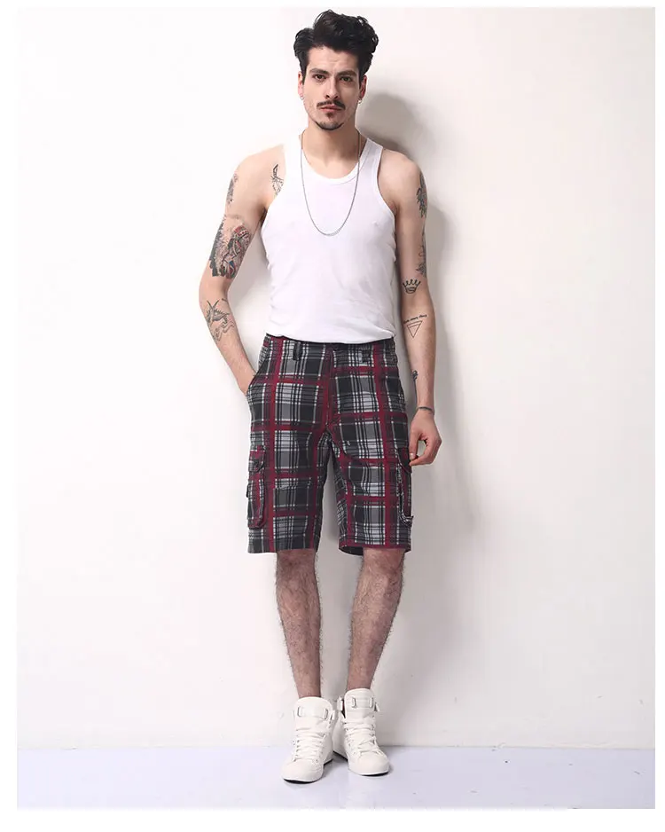 New Fashion Plaid Cargo Shorts Men\'s Beach Shorts High Quality Summer Casual Shorts