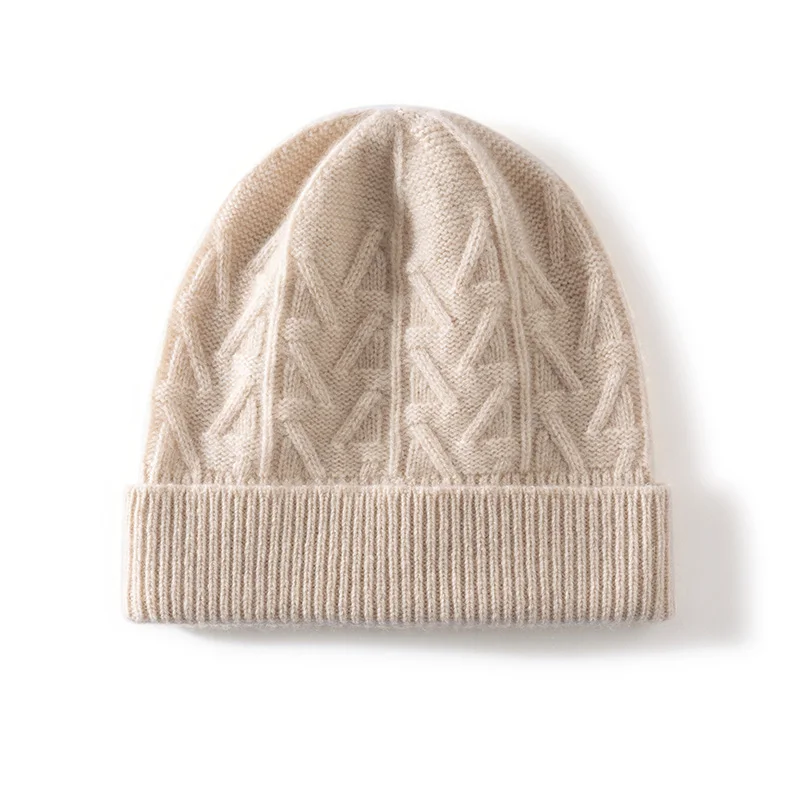 

MERRILAMB 100%Quality Cashmere Hat For Women Causal Outdoor Soft Warm Winter Beanies Hats Female Solid Jacquard Knitted Cap