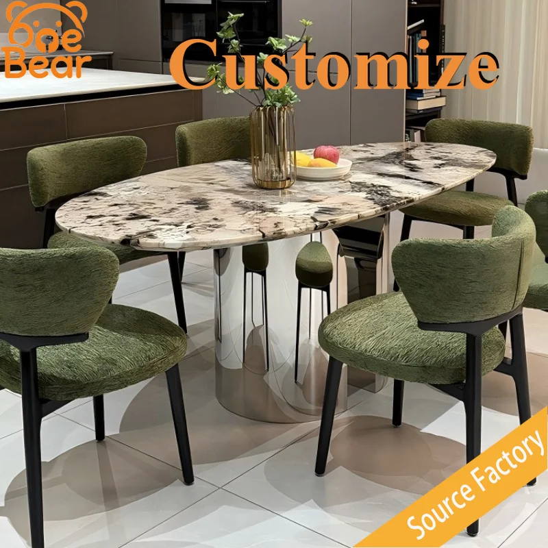 

Natural Marble Dining Table Polished Stone Top Sturdy Metal Legs Modern Rectangle Dinner Table For Home Kitchen Restaurant Decor