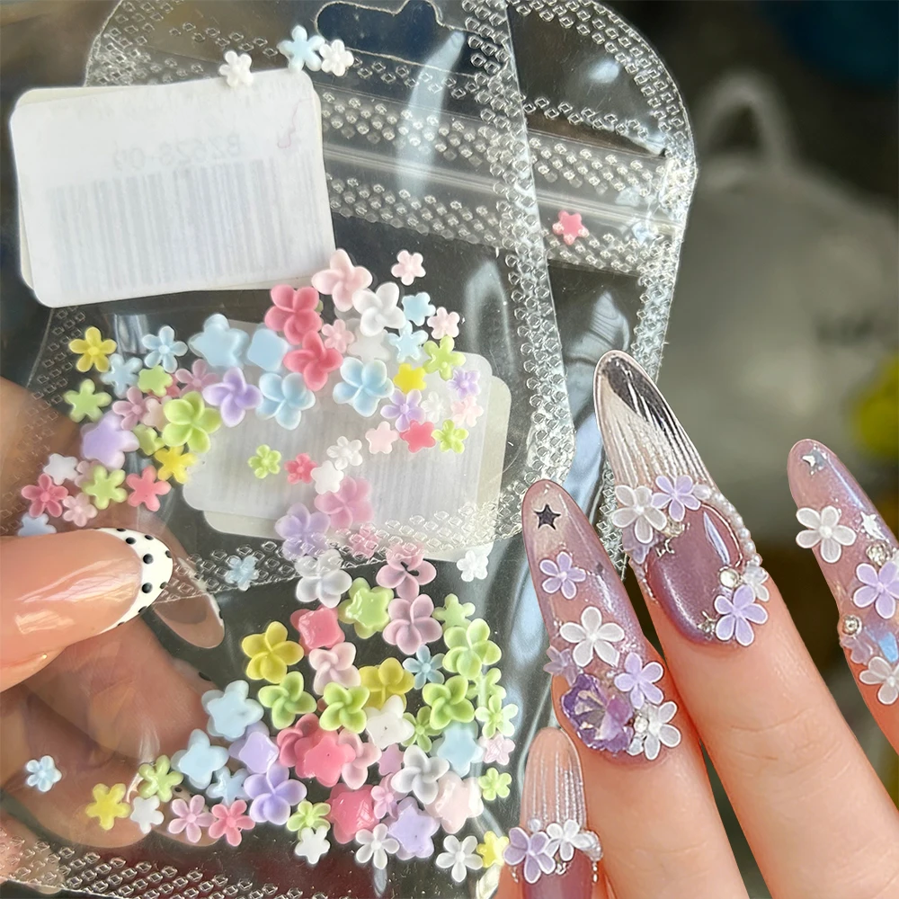 50pcs Colorful Flower Resin Nail Charms 3D Mini Frangipani Flatback Nail Accessories Five Petal Floral Mixed Spring Manicure Dec