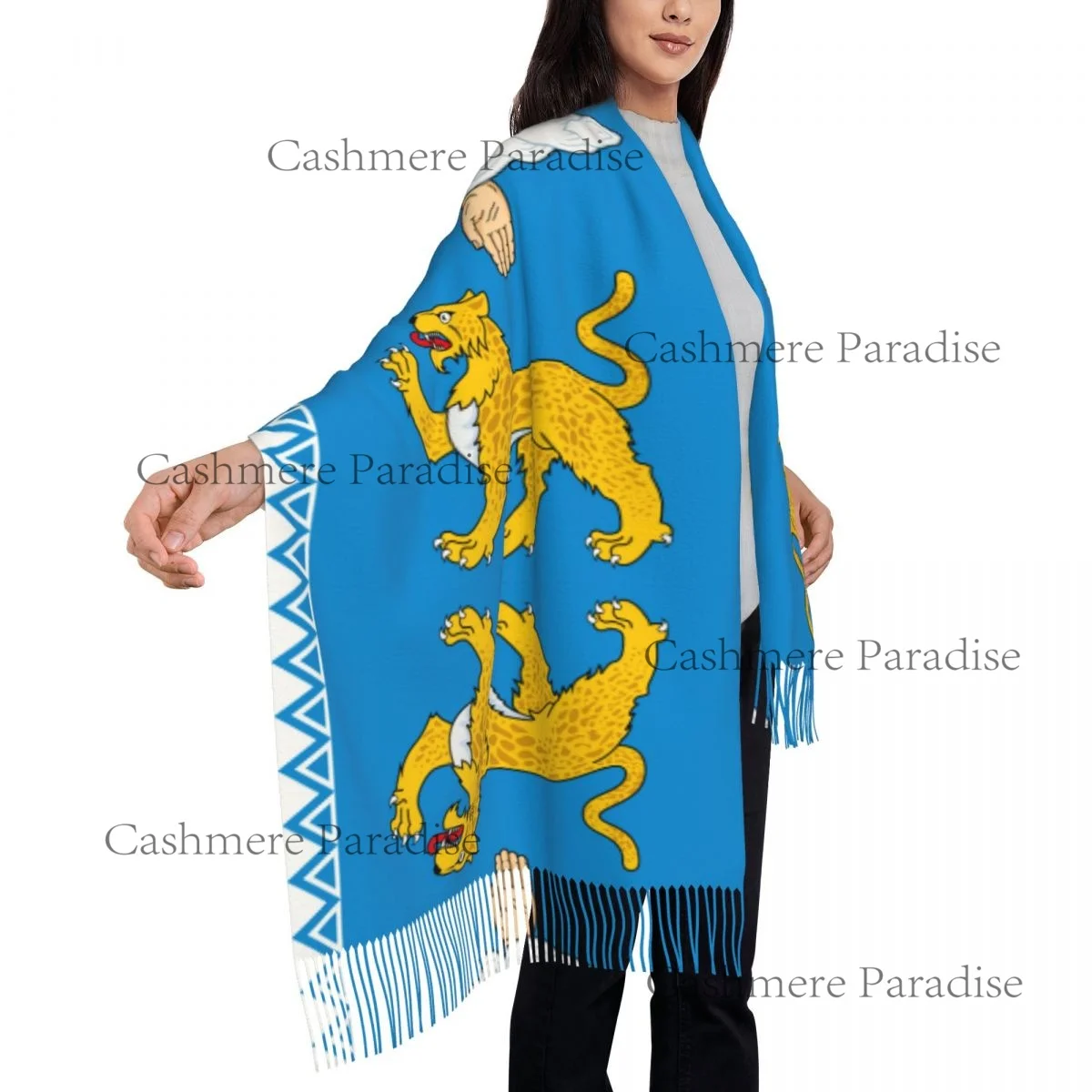 شال الباشمينا للسيدات بعلم Pskov Oblast يلتف وشاحًا طويلًا وكبيرًا #3