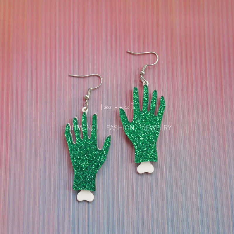 Novel Acrylic Zombie Palm Earrings with Terrifying Personality Funny Skeleton Hands Creative Women's Earrings Party Gift for Her