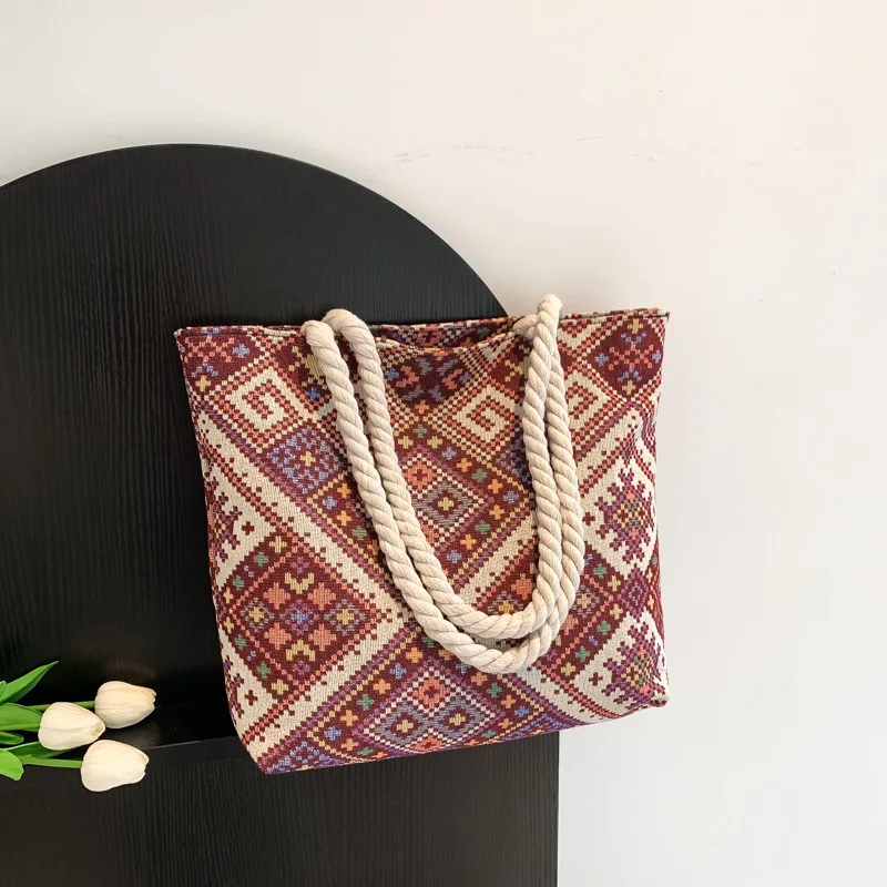 Tote Bag in stile etnico per donna borsa A tracolla stampata di tendenza moda contrasto borsa per pendolari urbani di grande capacità Sac A Mains