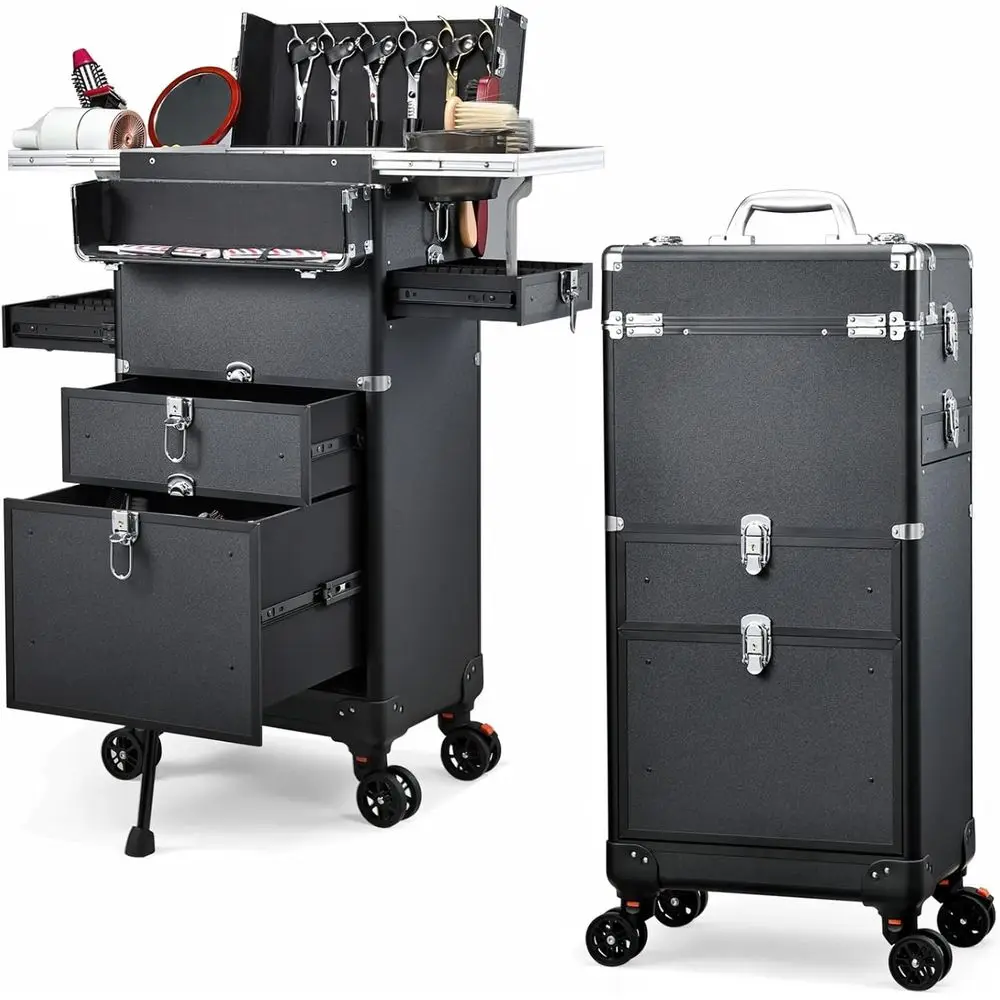 

Portable 4-Drawer Hair Stylist Cart with Worktop for Salon and Barbering Services