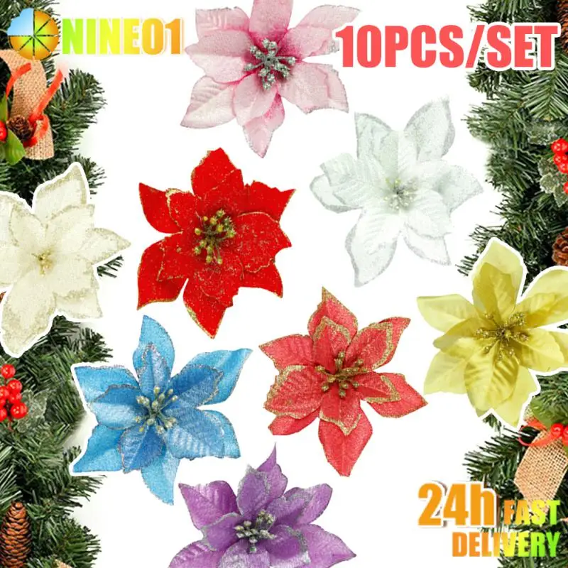 10pcs 13cm White Flower Christmas Ball Christmas Tree Hanging Pendant Flower Foam Snow BalllNew Year Xmas Tree Decorative 2024