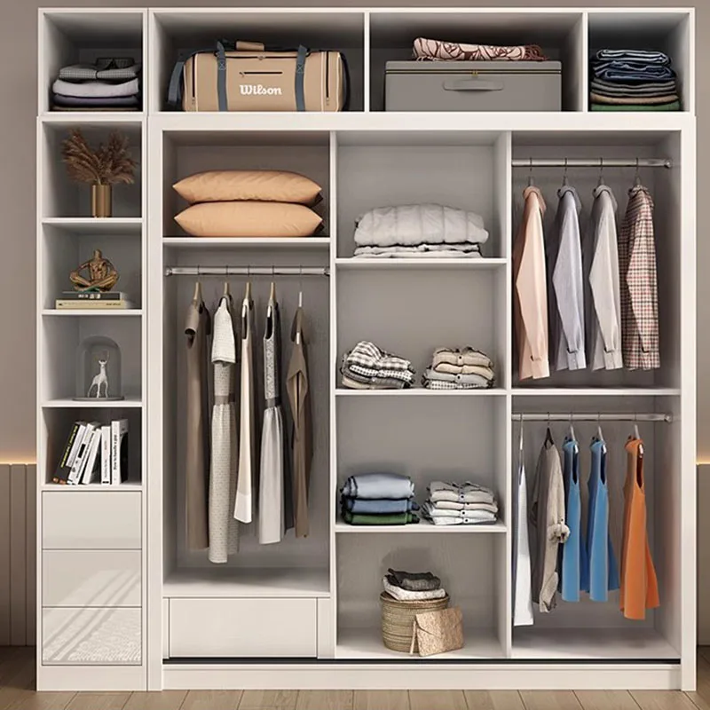 Dressers White Wardrobe Closet Wheel Sliding Door Italian Bed Heads Minimalist Filing Cabinets Vintage Armario Room Furniture image 3