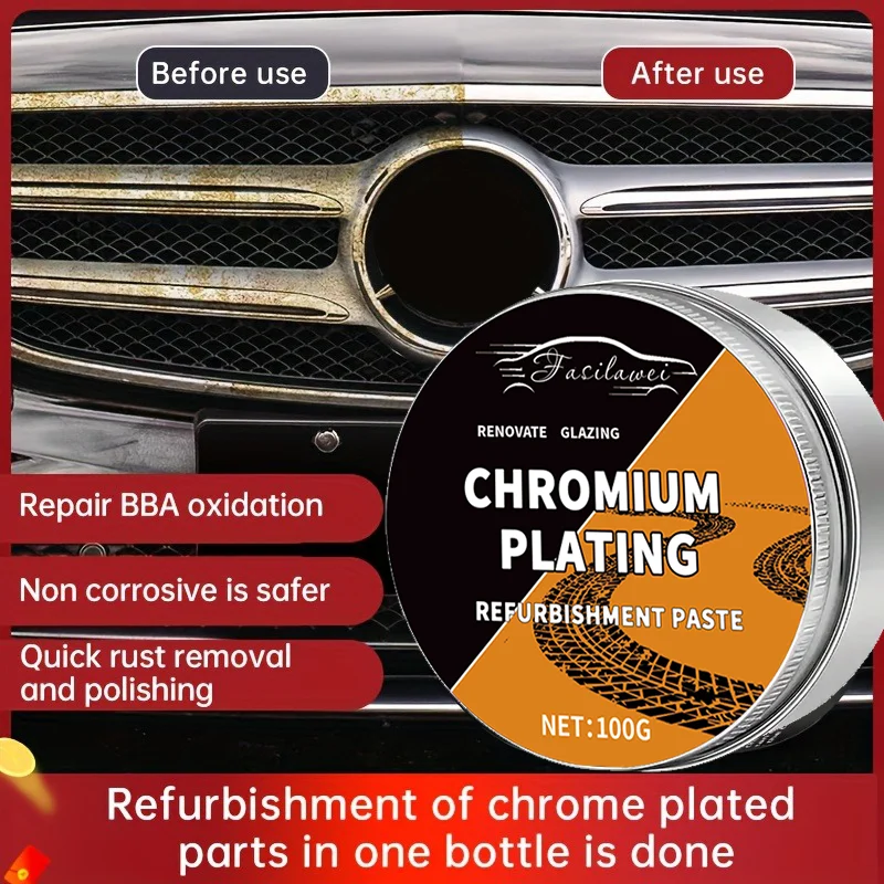 NEW A Restoration Paste for Chrome Car Parts, Designed to Remove Stains And Water Marks, And Polish Metal Trim. It Restores Repa