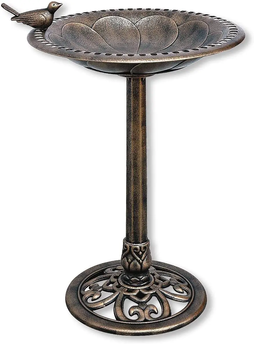 912449-WB Outdoor Garden Bird Bath- Bronze- Weather Resistant Polyresin-30 Inch