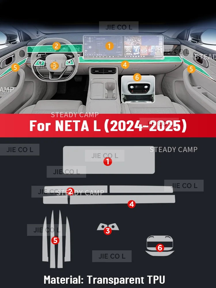Car Interior Anti-scratch Transparent TPU Center Console Media Dashboard Navigation Protector Film For NETA L 2024 2025 Sticker