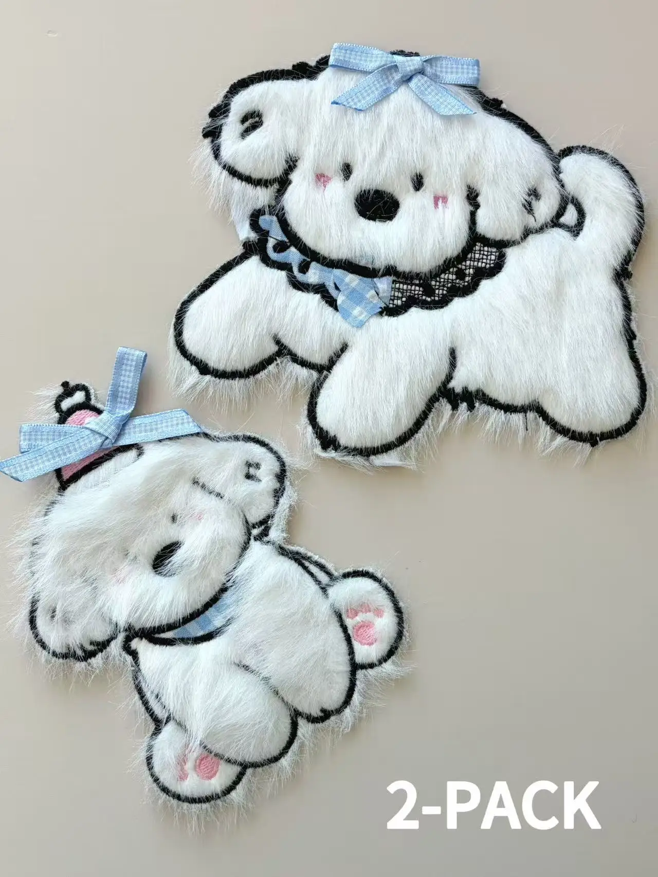 

Adorable Large Fluffy Embroidered Dog Iron On Patches, Cute Bichon with Bow, Puppy with Bow, DIY Sewing Accessories
