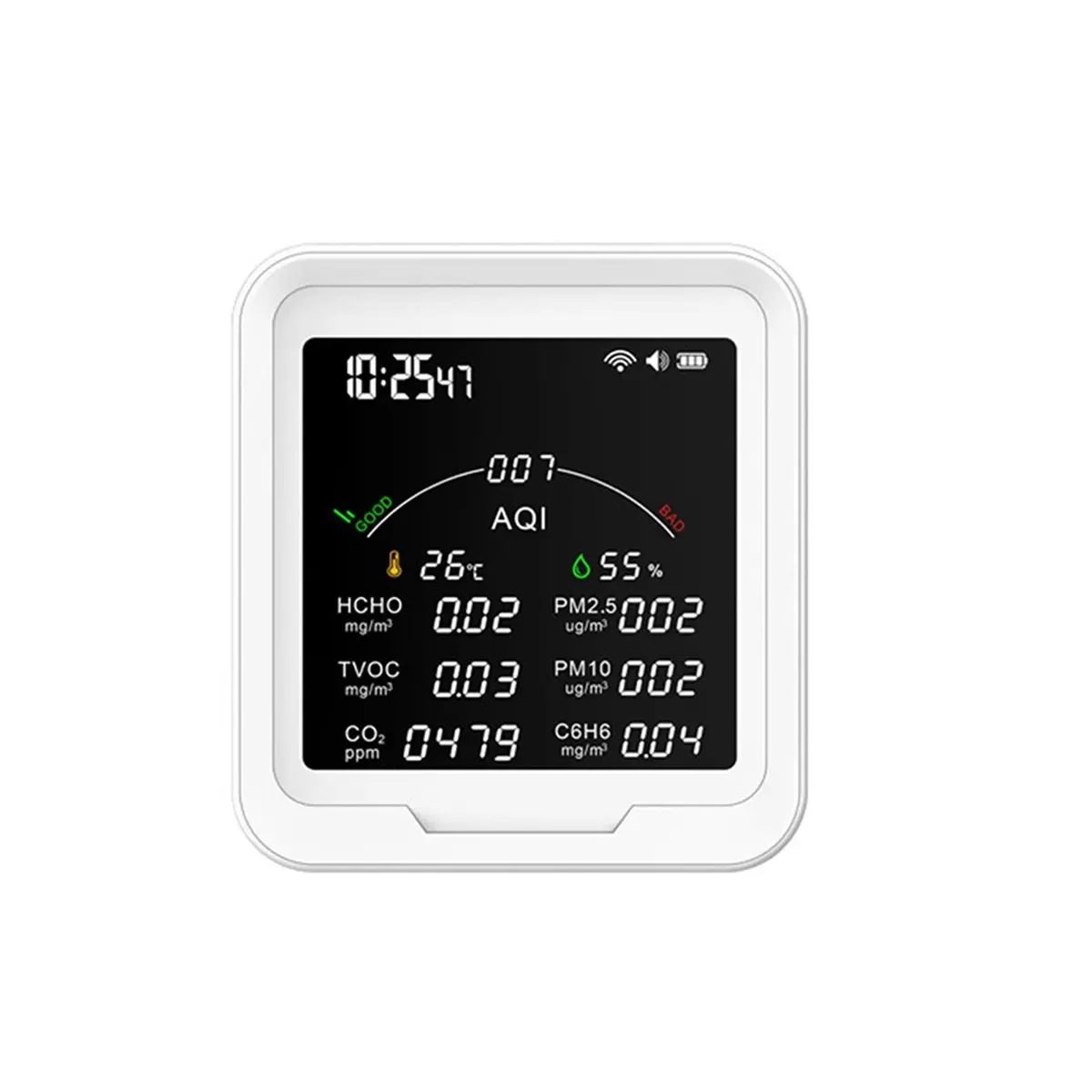 A32I TUYA WIFI Multi-Function Air Quality Monitor Thermohygrometer Clock Alarm Gas Detector PM2.5 PM10 HCHO C6H6 CO2 Sensor