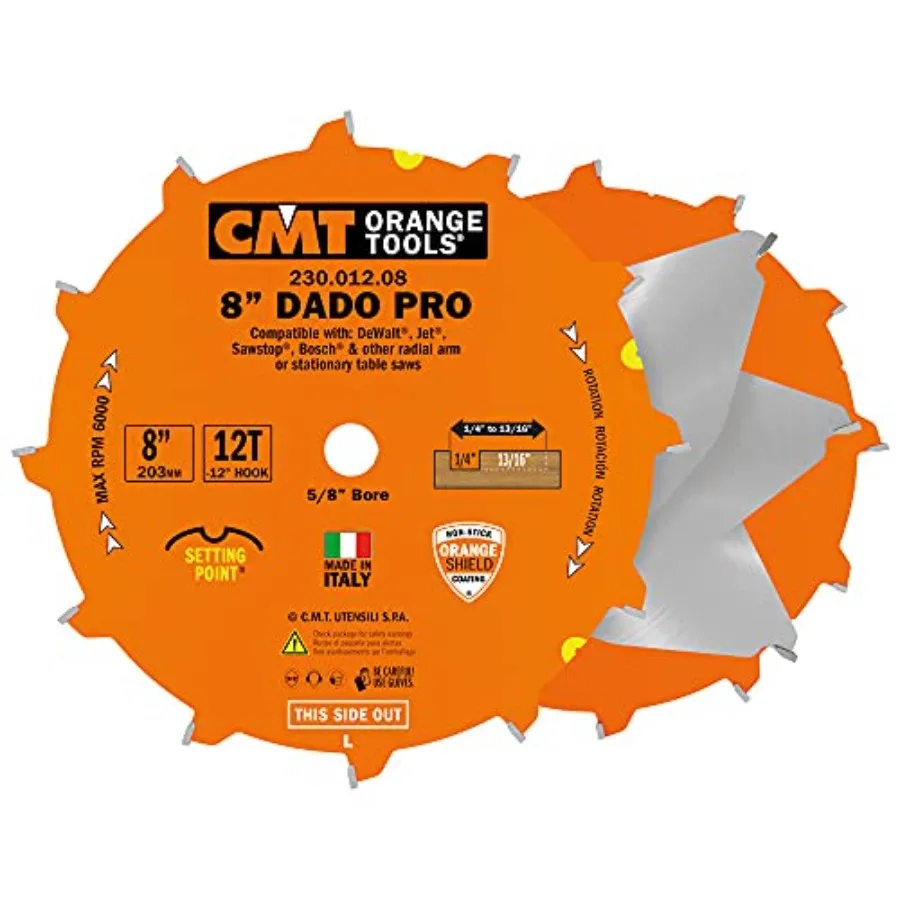 

CMT 230.012.08 Dado Pro Set 8-Inch x 12 Teeth FTG+ATB Grind with 5/8-Inch Bore