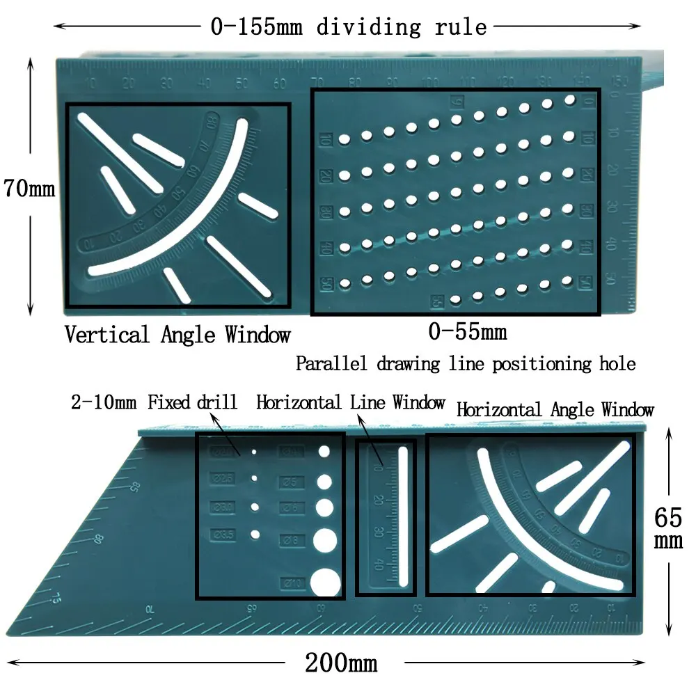 Multifunctional Locate Carpenter Angle Ruler Three Dimensional Oblique Cutting Measuring Ruler Stop Type Fixed Gauge Tool