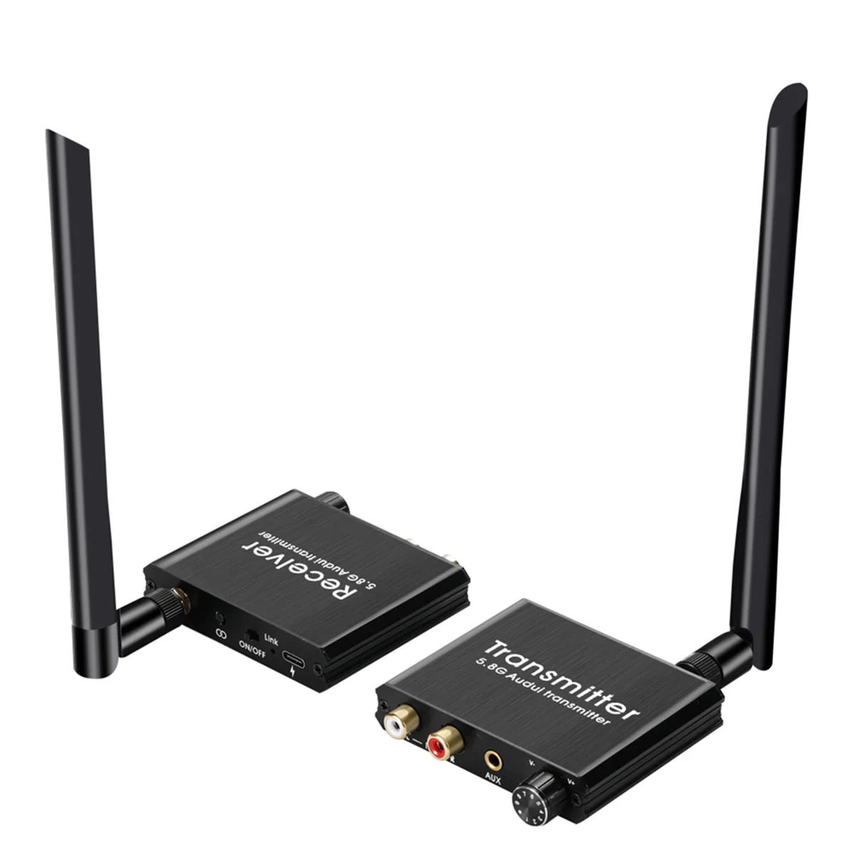 

Wireless Audio Transmitter and Receiver 50M 5.8G Wireless Audio Adapter with 3.5mm R/L Converter for TV Box DVD PC