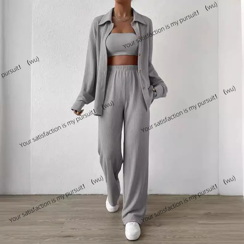 

Европейский и американский однотонный кардиган на пуговицах с лацканами, повседневный модный женский комплект из двух предметов для женщин