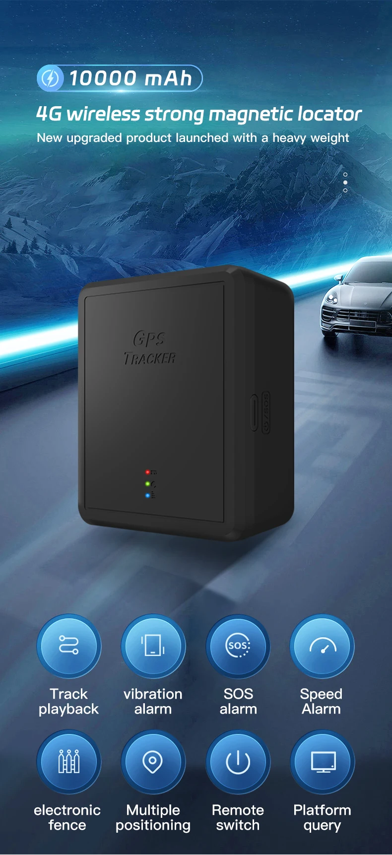 10000mAh Life 4G LTE GPS Locator Beidou AGPS GPRS كشف إنذار الاهتزاز LBS سياج مغناطيسي لـ IOS/Android ROHS معتمد