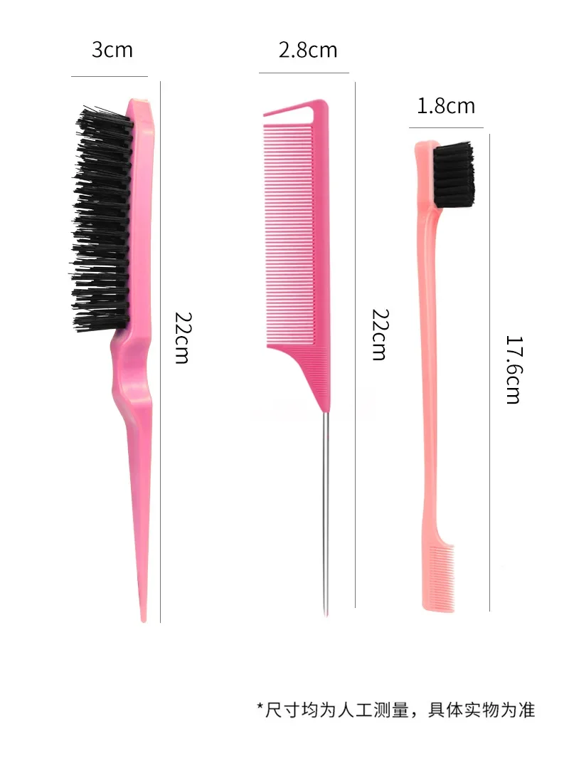 3Pcs Hair Styling Comb Set Teasing Hair Brush Triple Teasing Comb Rat Tail Combs Edge Brush Hair Tail Tools Braid Tool Loop