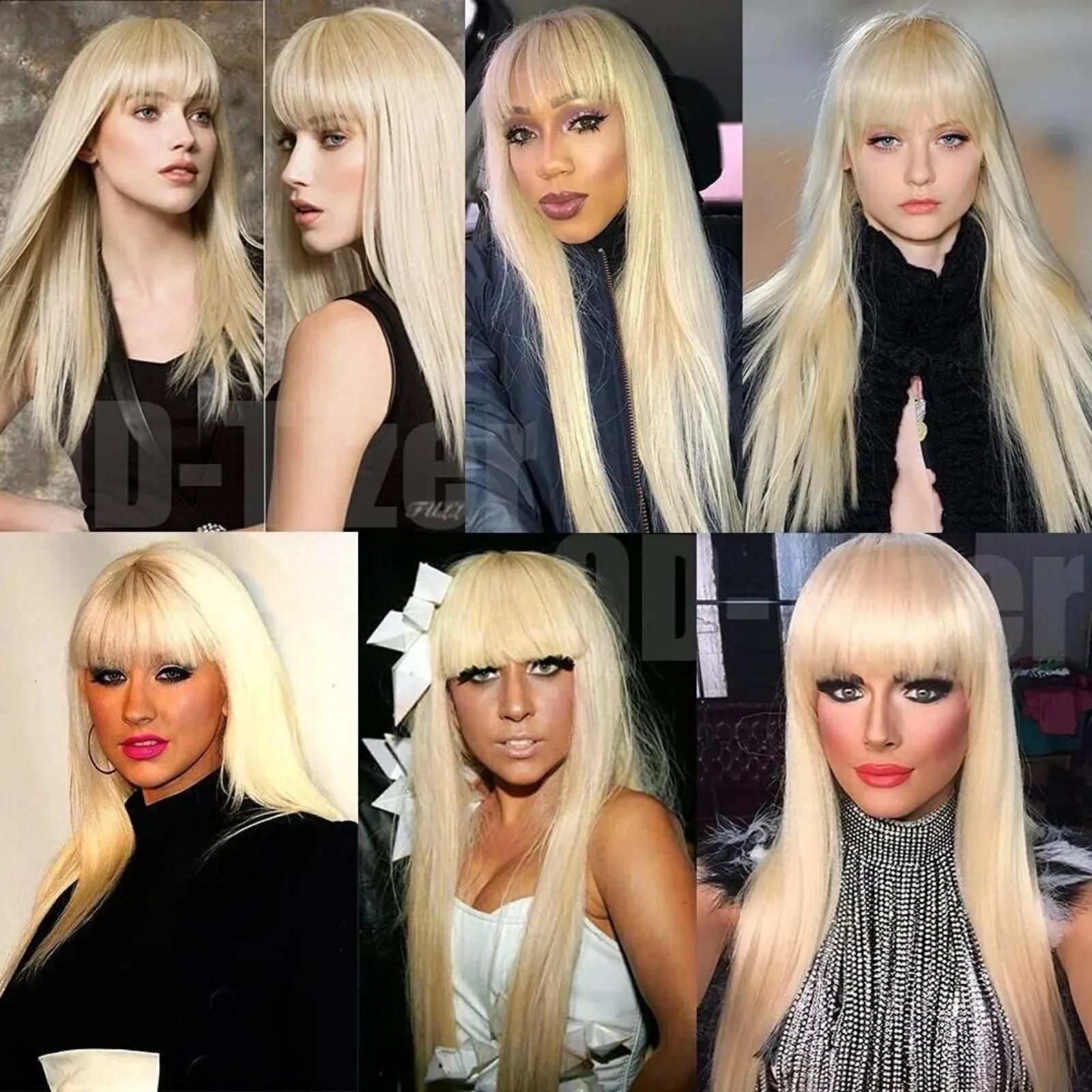 US Long Natural Straight Blonde Wigs for Women, Full Bangs, Synthetic Hair, Daily