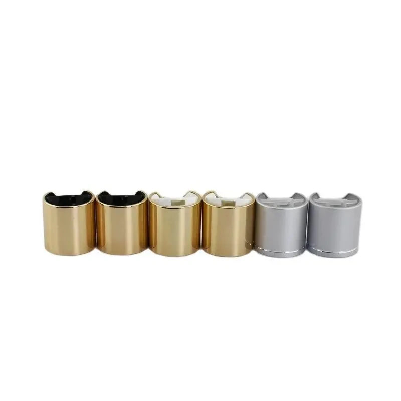 

100pcs Silver Disc Top Caps With Aluminum Collar 24 410 Gold Shampoo Cap Plastic Bottle Container Cap Push Pull Press Caps