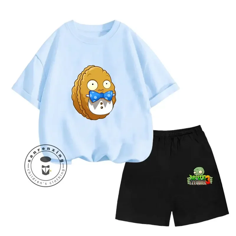 Kids Kuromi T-shirt Summer Plants Vs. Zombies Kids Cartoon Casual Short Sleeve T-shirt Set Baby Boys Clothing Girls Clothing