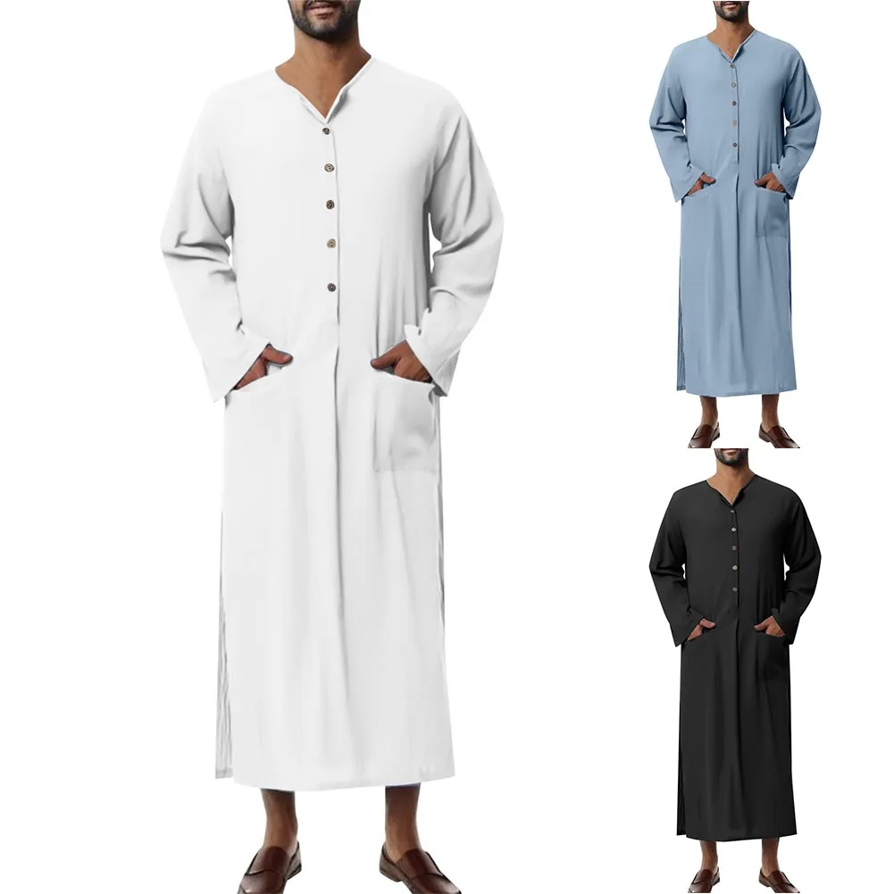 Mens Muslim Clothing Saudi Jubba Kaftan Loose Full Length Thobe Robe Top