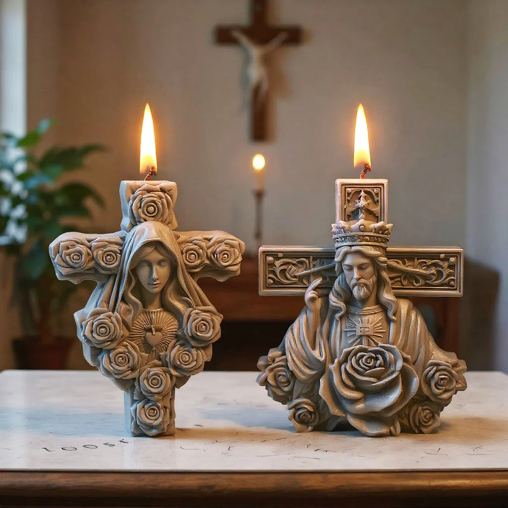 

Christmas Silicone Molds Cross of Jesus and Mary DIY Candle Molds Resin Plaster Candle Making Supplies Religious Home Decoration