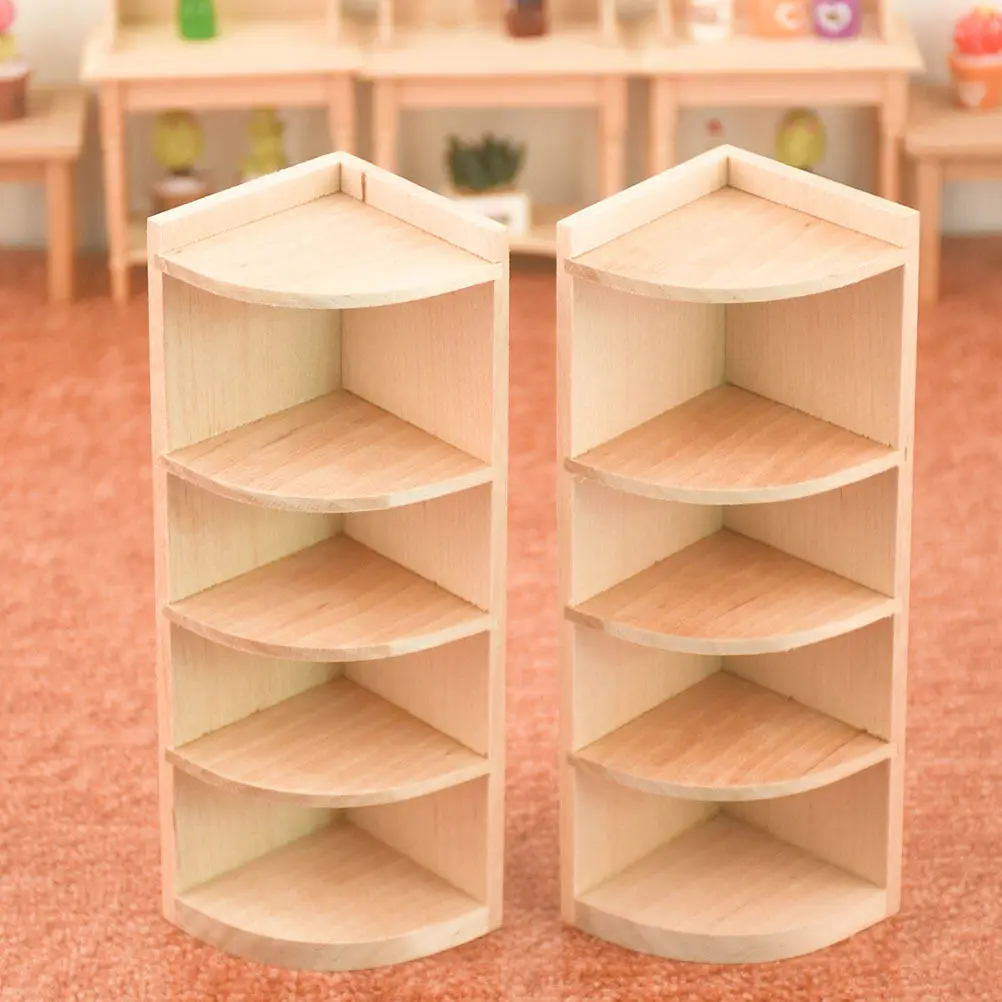 

1Pcs Mini Corner Cabinet Miniature Wooden Imitation Bookcase Home Decoration Simulation Shelf Dollhouse Accessory Decorative