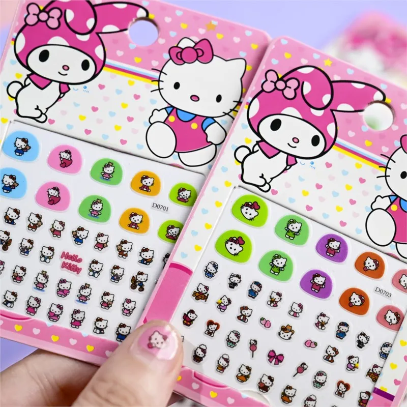 5 pçs olá kitty 3d adesivos para crianças prego kawaii kulomi stellalou cinnamoroll menina arte do prego decalques festa de aniversário manicure presente