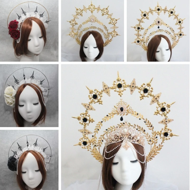 Spiked Halo Crown Beaded Chain Tiara Gothic Headband Luxury Accessories Embossed Headwear DIY Materials Package