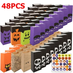 8-48pcs Halloween Theme Candy Gift Bag with Cartoon Storage Stickers Party Small Gift Storage Bag Party Kraft Goodie Bag