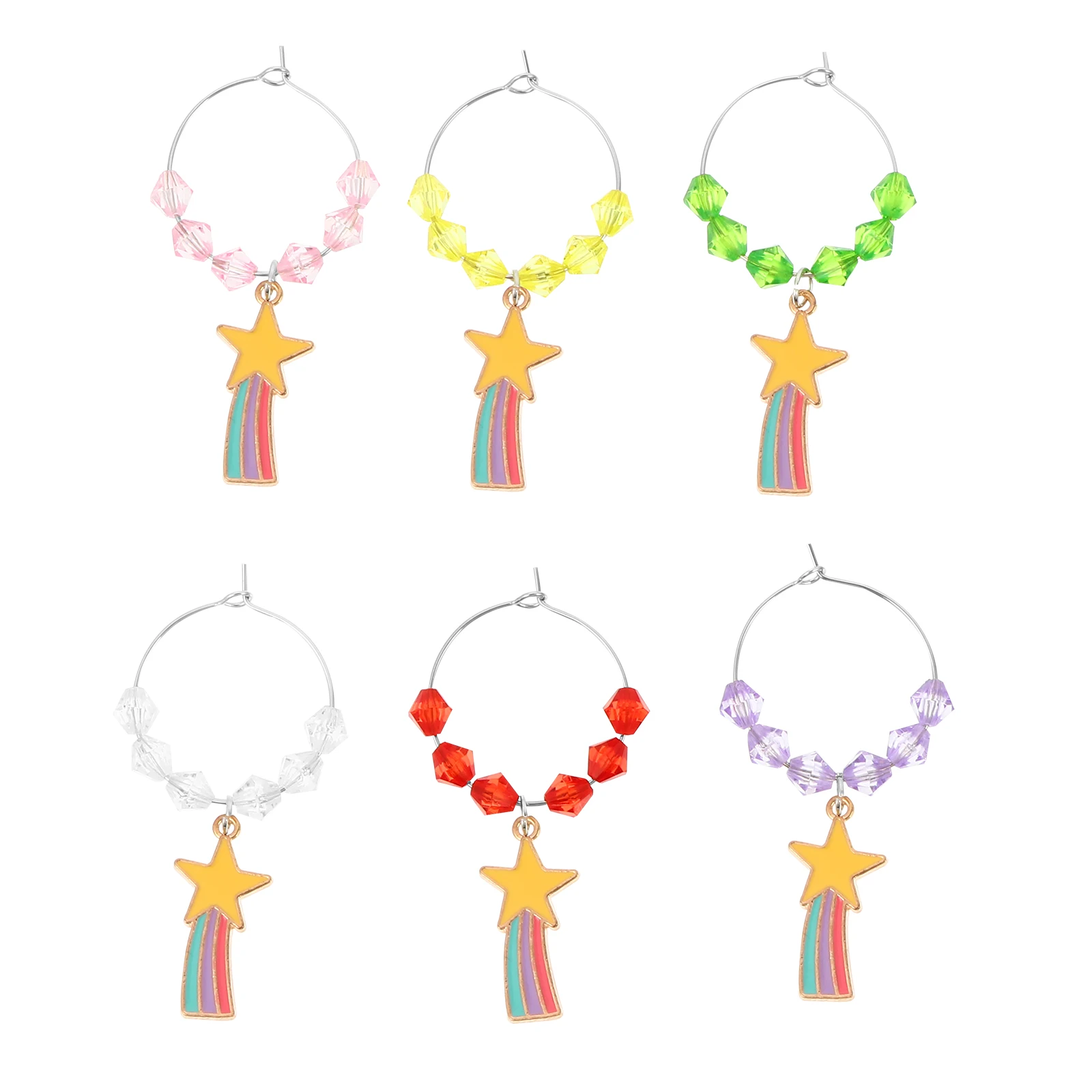 

6 Pcs Tags For Party Glass Ring Goblet Charms Decorative Party Home Bar Hotel Multi Color Tags Identifier Set
