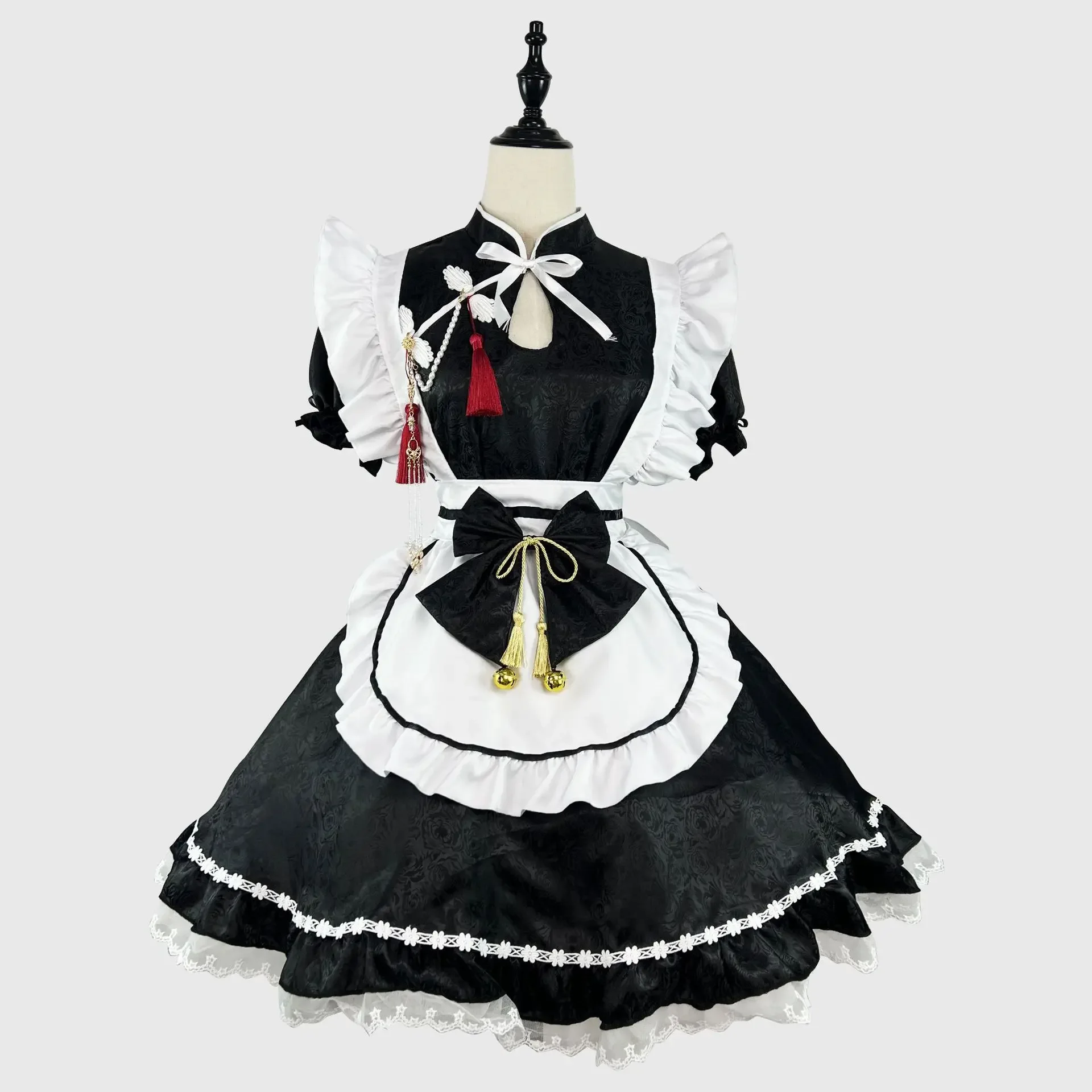 Traje de sirvienta de Halloween de talla grande, vestido Jacquard de estilo chino Lolita, disfraz de sirvienta para hombres y mujeres, disfraz de actuación Cosplay 3XL-5XL