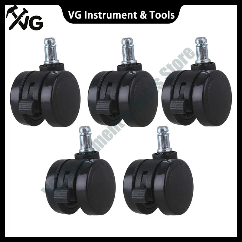 5Pcs 2" Metal PU Office Chair Swivel Casters Furniture Wheels Grip Ring Stem with Brake for Sofa Bed