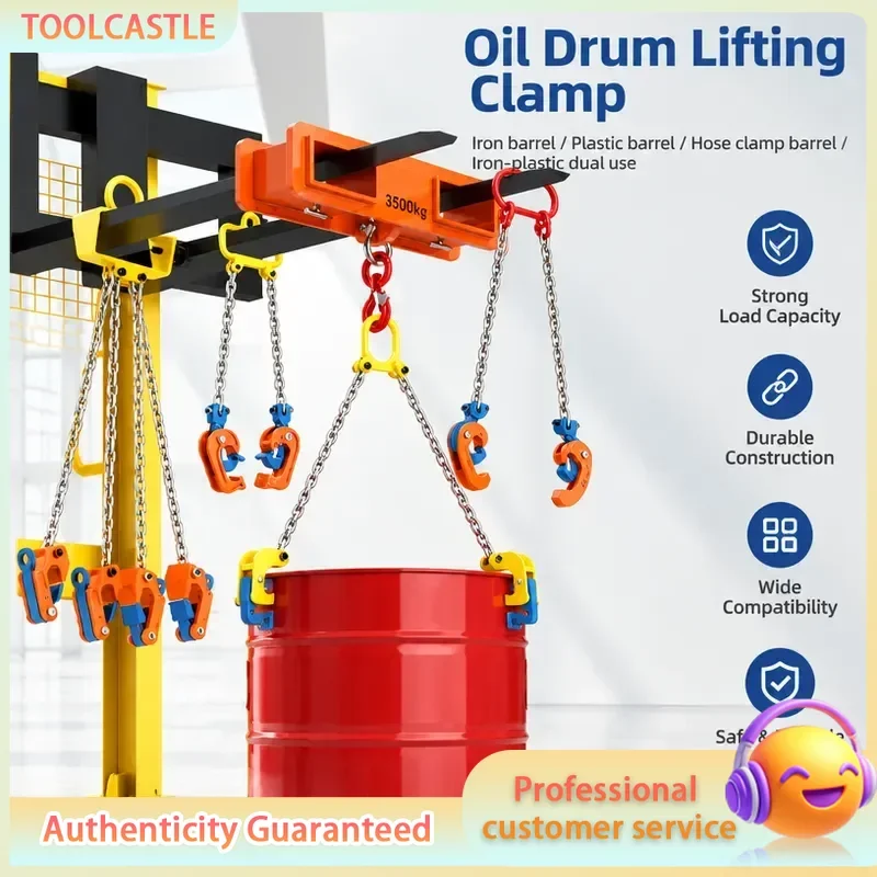 Chain Sling Oil Tank Barrel Handling 0.5Ton Iron Drum Lifter Clamp Heavy Duty Steel Chain Hoist Rigging Equipment Industrial