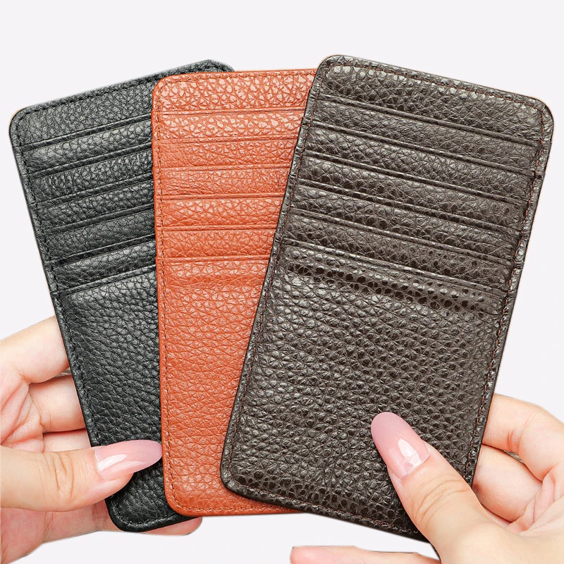 

Genuine Leather Card Holders Case Cow Leather Multi Slot Ultra Thin Card Wallet Card Cover 12 Card Slots Short Purse