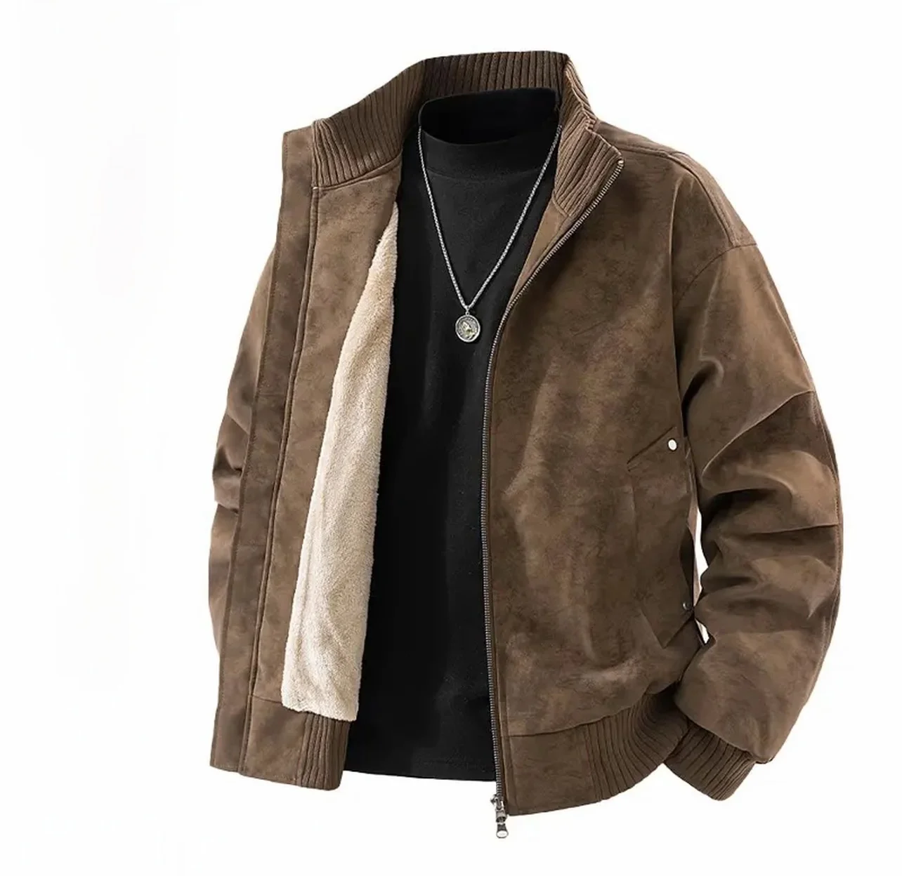 Large Size Fleece Lined Stand Collar Jacket for Men Casual Warm Windproof Waterproof PU Leather Jacket Thickened Winter Coat