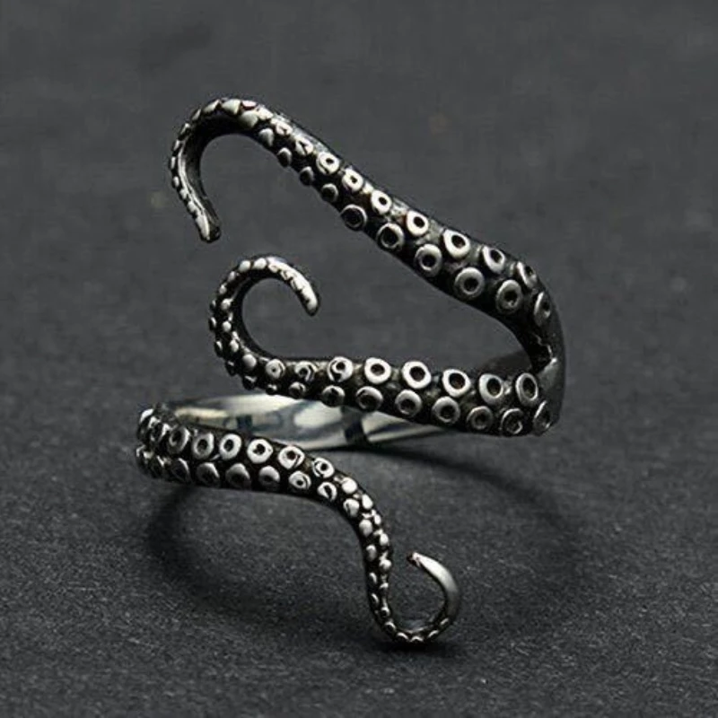 New suction cup retro ring octopus tentacle North Sea giant demon opening men's and women's versatile high-end jewelry