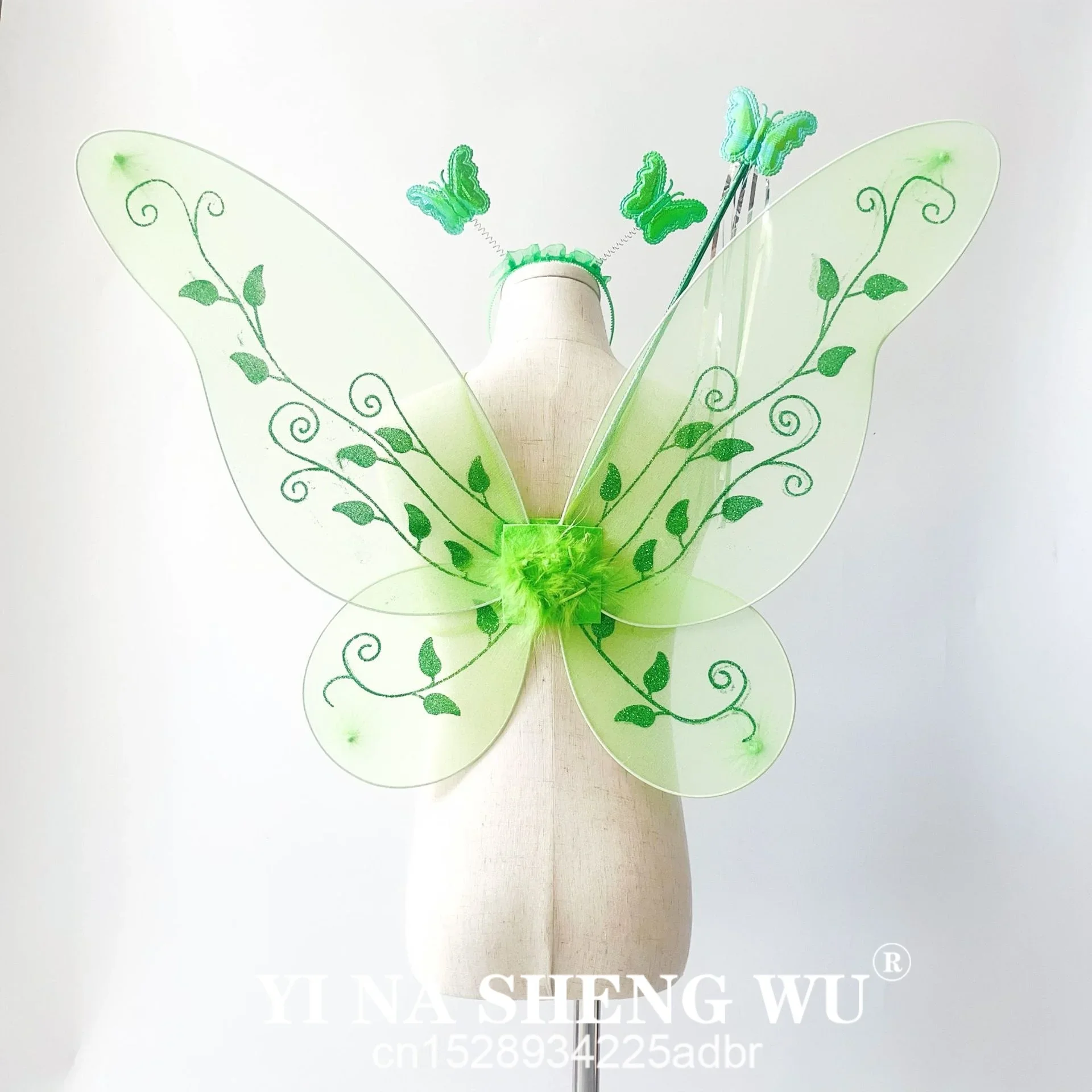 Skrzydła do przebrania dla dziewczynek, zielone, wróżka, opaska księżniczki, skrzydła, kostium księżniczki na Halloween, impreza elfów