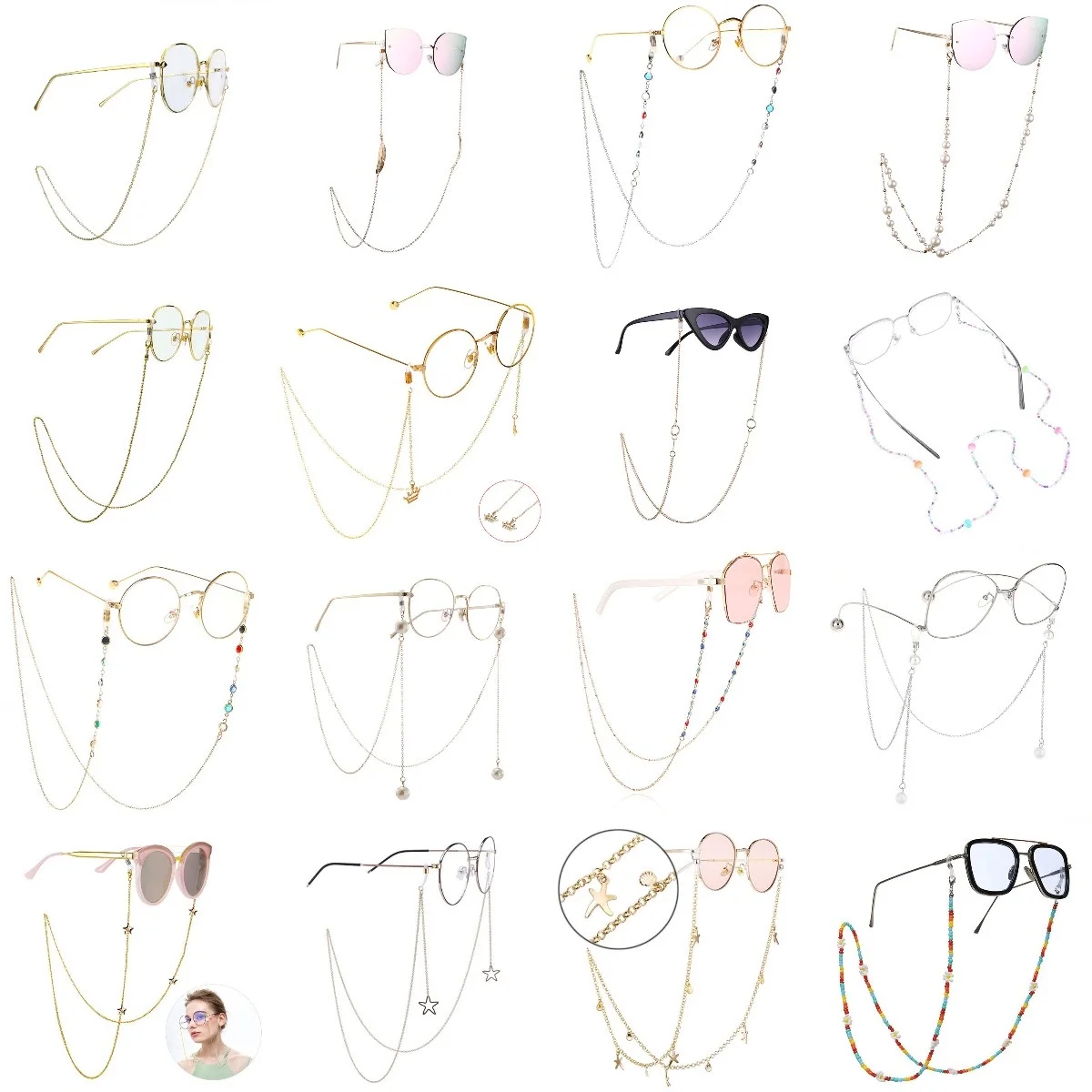 

Eyeglass Strap Reading Glasses Hanging Chain Sunglasses Spectacle Holder Neck Cord Glasses Slip Metal Chain Eyewear Chain Holder