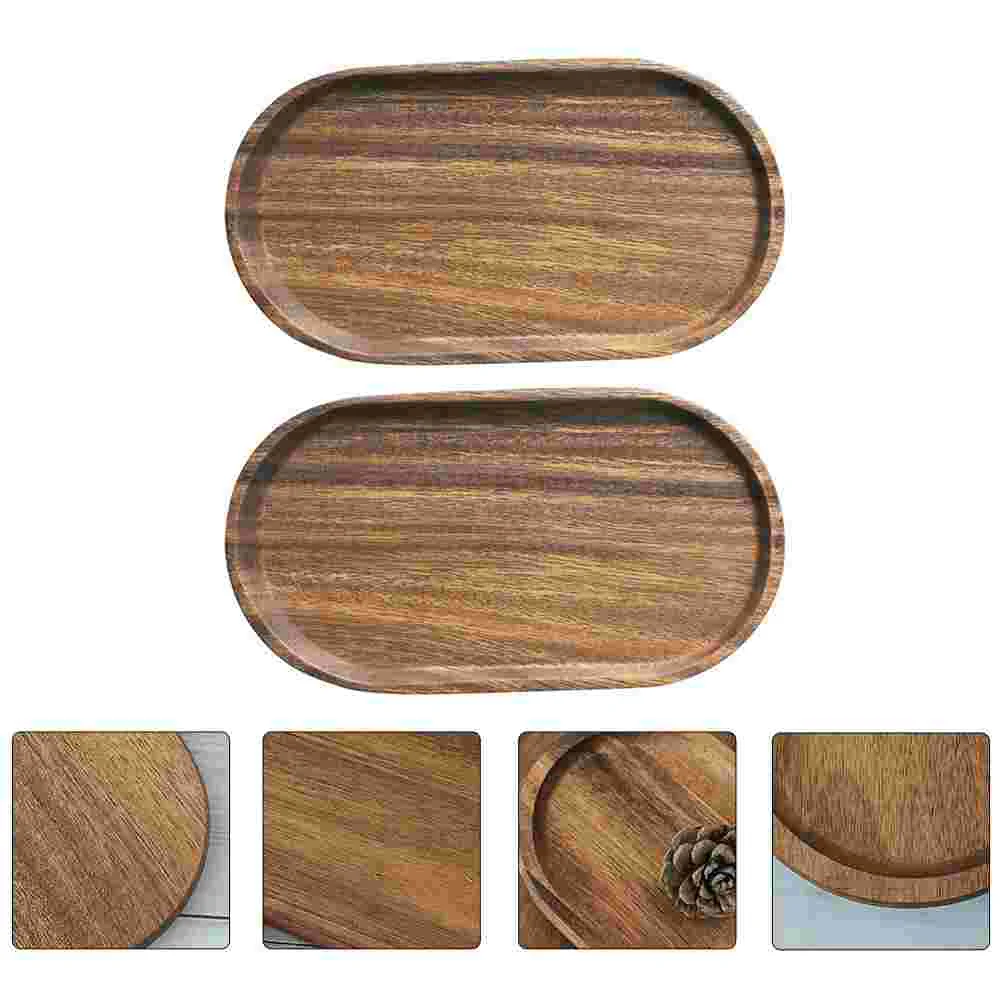 2 Pcs Acacia Solid Wood Tray Glass Dishes Background 12 Units Cupcake Candy Retro Decor Jewelry Trays Bowl Wooden Plate