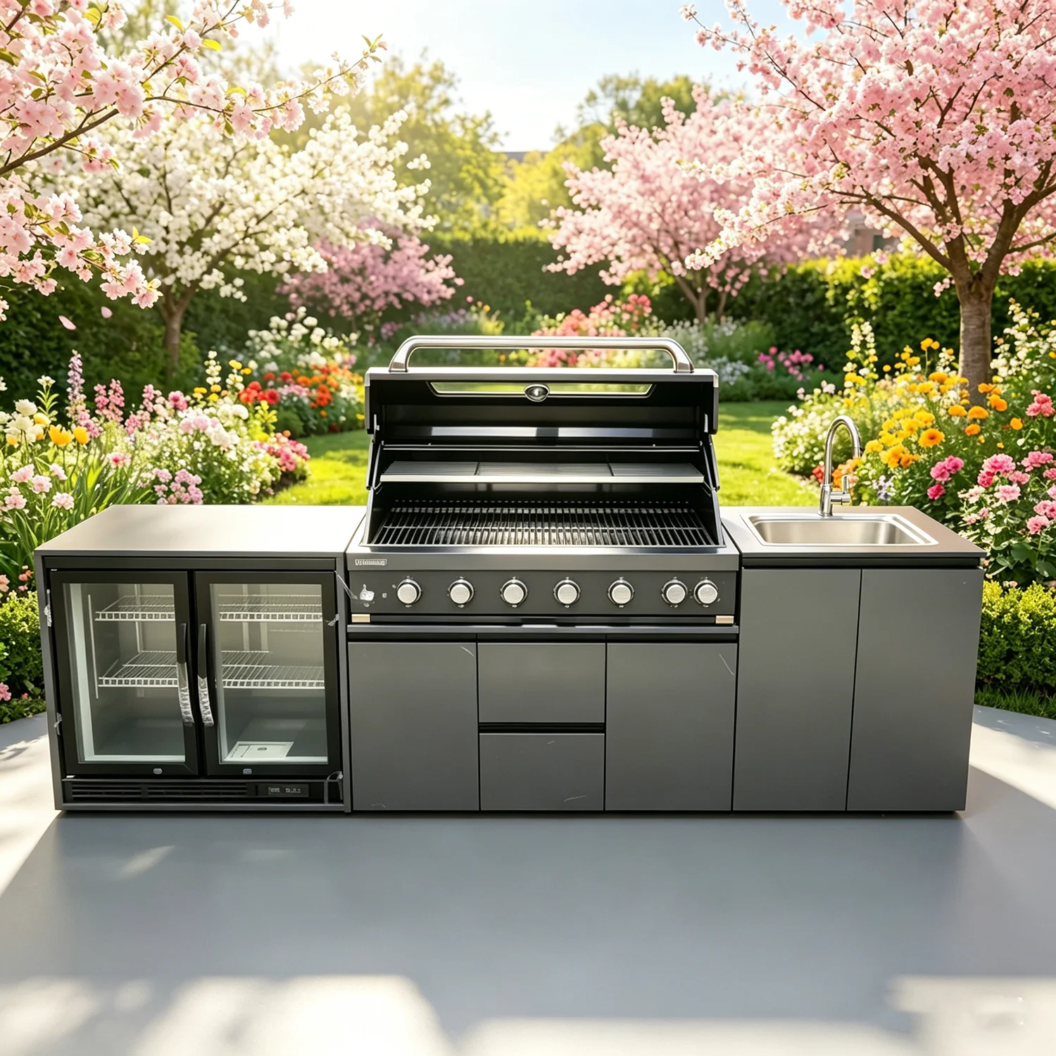 Cocina Exterior de Acero Inoxidable de Primera Calidad con Barbacoa y Refrigerador, Cocina Modular para Jardín, Solución Completa Todo en Uno para Cocinar al Aire Libre