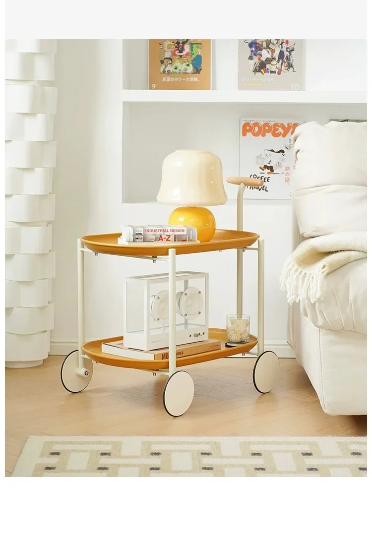 Modern Removable Side Table Trolly Cart Coffee Storage  ABS Metal Frame Beech Handle Nightstand for LIving  Dining Room