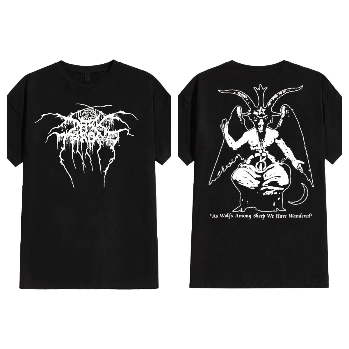 Darkthrone Mystical Theme Double-Print T-Shirt: Black Base with Black Metal Logo, Occult Art & Lyric Design Fan Merch