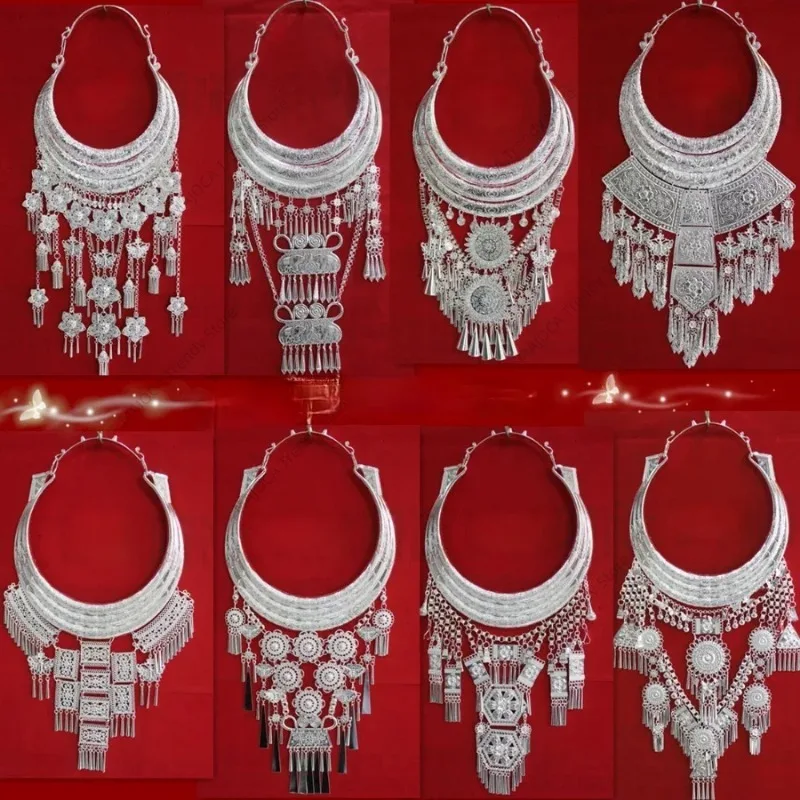 Collana in argento Hmong Miao per donna Collare per spettacoli di danza Miao Accessori per festival Gioielli in stile cinese Hmong