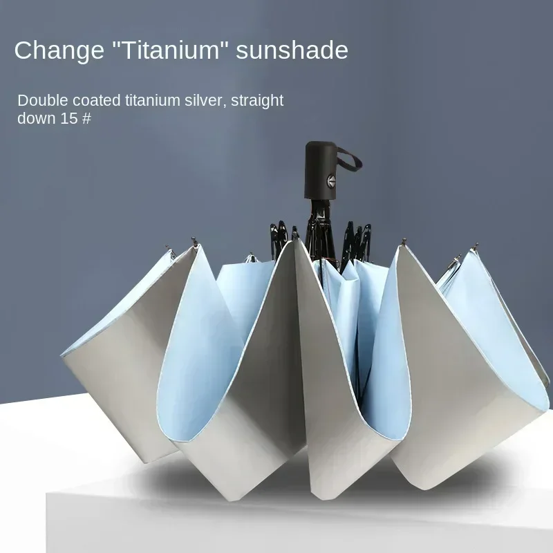 Fully Automatic Umbrella Titanium Silver Sun Protection Umbrella Sun Shading Umbrella Dual-Use For Rain And Rain Uv Protection