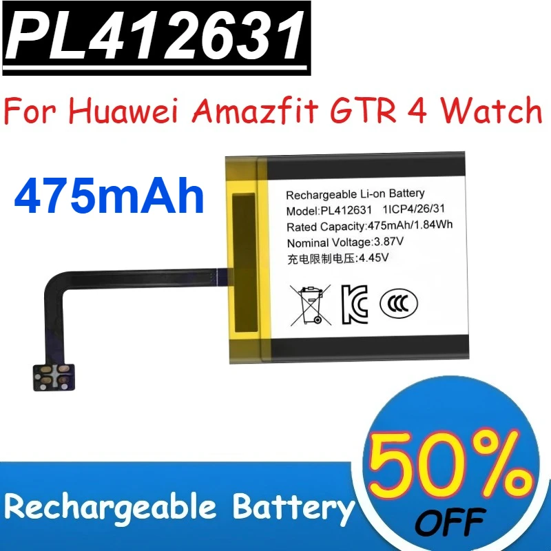 

PL412631 Li-ion Battery 475mAh Capacity for Huawei Amazfit GTR 4 Watch Batteries Rechargeable +Free Tools