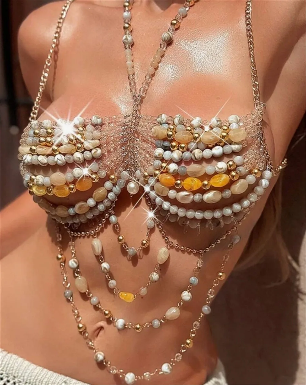 

Новая европейская и американская цепочка для тела в стиле Ins с драгоценными камнями, сексуальный бюстгальтер для горячих девушек, цепочка на грудь ручной работы, топ-жилет.