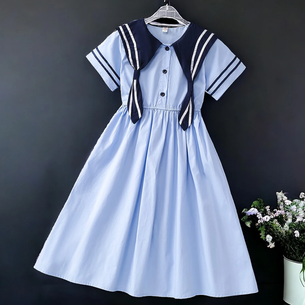 Baby Kids Blue School Dresses for Girls Outfits Prom Summer Short Sleeve Children Princess Lolita Costumes 5 6 7 8 9 11 13 Years