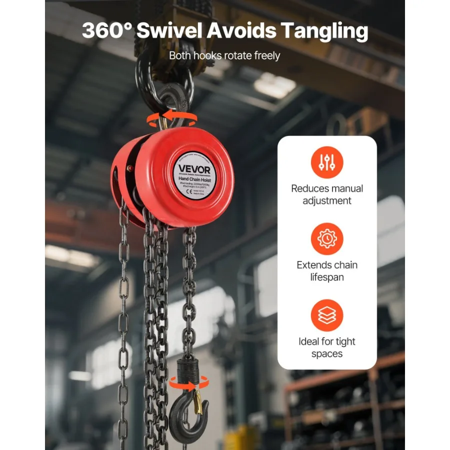 رافعة سلسلة يدوية سعة 1 طن 2200 رطل كتلة سلسلة يدوية مع ترقية سلسلة مجلفنة G70 ارتفاع رفع 20 قدم شديد التحمل