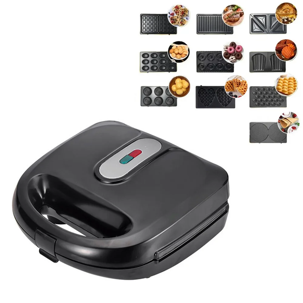 Sandwichera 10 en 1 de 750W, máquina de desayuno con placa intercambiable, recubrimiento antiadherente y calentador de doble cara